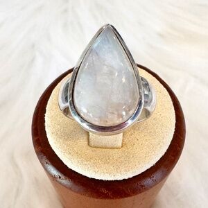 Teardrop Rainbow Moonstone Sterling Silver Ring. Size 7 1/2. June Birthstone.